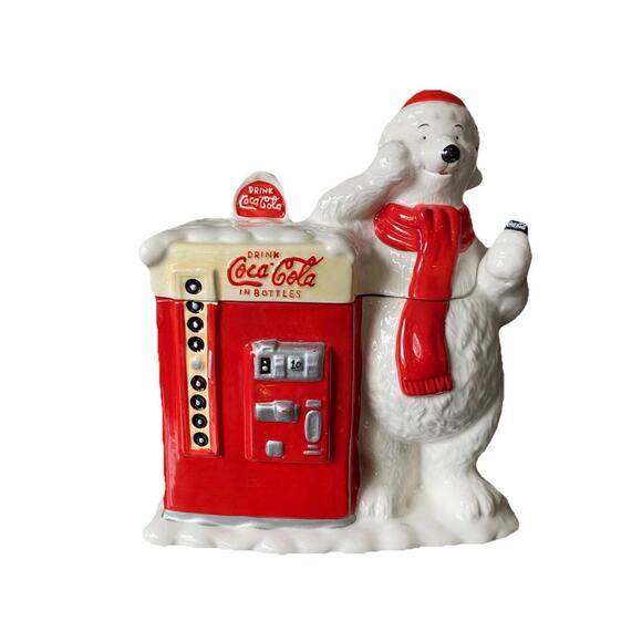 Vintage Coca Cola Polar Bear At Coke Machine Cookie Jar 417401 - Picture 15 of 15